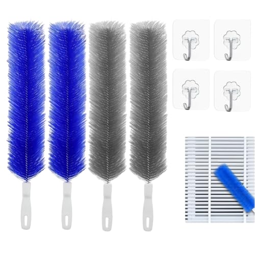 Bendable Microfiber Head, Reusable Dust Remover, Long Fan Cleaning Brush Duster with Flexible Bendable Head, for Electric Fans Air Conditioning, Home Car Vents, Curtain (2PCS Blue+Gray) - color: 2pcs Blue+gray