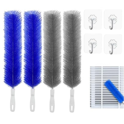 Bendable Microfiber Head, Reusable Dust Remover, Long Fan Cleaning Brush Duster with Flexible Bendable Head, for Electric Fans Air Conditioning, Home Car Vents, Curtain (2PCS Blue+Gray) - color: 2pcs Blue+gray