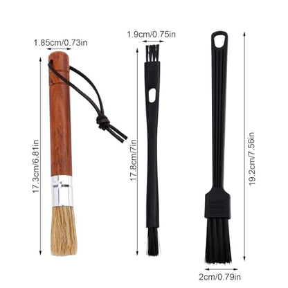 3pcs Coffee Grinder Cleaning Brush Set, Espresso Machine Brush Cleaner Tool with Wooden Handle & Soft Bristles Professional Cleaning Brushes Kit for Coffee Burr Washing Scrub Barista Accessories