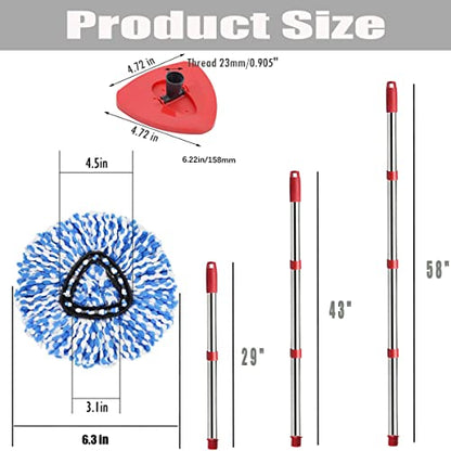 ANREKEYH Spin Mop Head, Base, Handle Replacement for O-ceda EasyWring RinseClean Microfiber Spin Mops, 2 Microfiber Mop Refills, 1 Triangle Head Cover and 30-58in Handle (Blue (2-Tank System)) - color: Blue(2 Tank System)