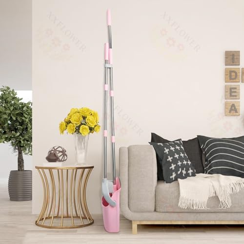 Broom and Dustpan Set, Dustpans with Broom Combo for Home, Heavy Dust Broom and Dustpan Combo, Long Handle Dust Pan and Broom Set for Kitchen, Office, Pet Hair(Gray Pink) - color: Pink 1-pack