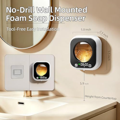 Automatic Soap Dispenser Touchless, Wall Mount Foam Hand Soap Dispenser, 5 Adjustable Foam Levels, Rechargeable 120-Day Battery, IPX5 Waterproof LED Clock for Bathroom Kitchen Sink 320ML (White) - color: Foam White
