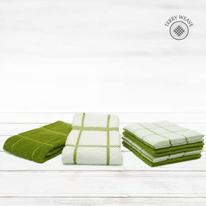 100% Cotton Terry Dish Cloth & Dish Towel, 6 Pack, Super Soft and Absorbent Kitchen Towels, Perfect for Kitchen Cleaning and Dish Washing (Green (DT and DC Combo)) - color: Green (Dt and DC Combo)