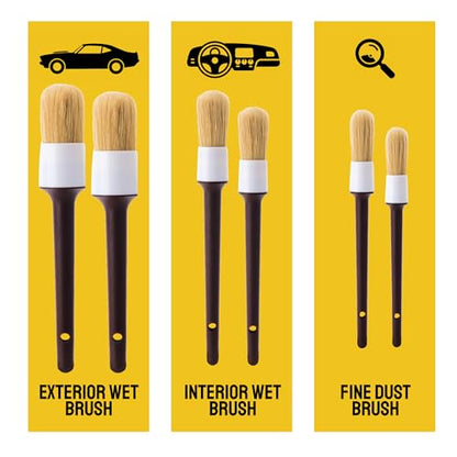 Car Detailing Brush Set 6-Pack - Soft Boar Hair Interior & Exterior Detailing Kit - Car Interior Cleaning Brushes for Leather, Piano Black Trim, Dashboards, Wheels and Engine Bay - Detail Dudes - size: 6 Pack(Advanced)