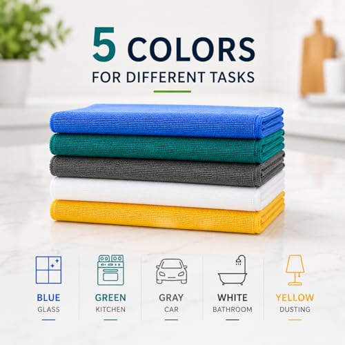 Microfiber Cleaning Cloths 15"x15" – Lint-Free Multi-Surface Household Cleaning Cloths, Highly Absorbent Reusable Microfiber Towels for Kitchen, Glass, Bathroom, Car & Home – 10 Pack - size: 10 Pack