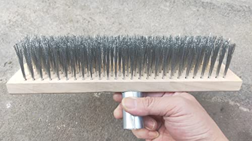 12" Heavy-Duty Rough Surface Floor Brush,Stainless Steel Wire Large Deck Scrub Brush 12" x 2.7” Removes Snow, Dirt & Grime on Drivways, Steps, Patios, Decks, Tile, Cement Without Stick (12") - size: 12"