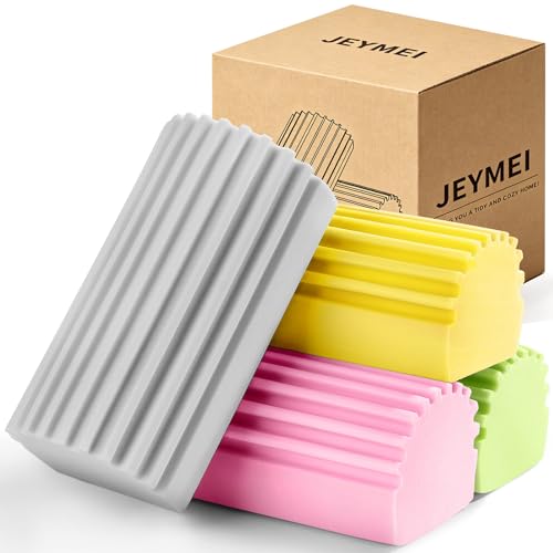 Jeymei 4-Pack Damp Clean Duster Sponge,Damp Dusting Sponge,Duster Baseboard Cleaner Sponge with Ridges,Reusable Wet Duster Sponge,Household Cleaning Sponges for Blinds(Grey,Yellow,Pink,Green) - color: Gray/Pink/Green/Yellow, size: 4