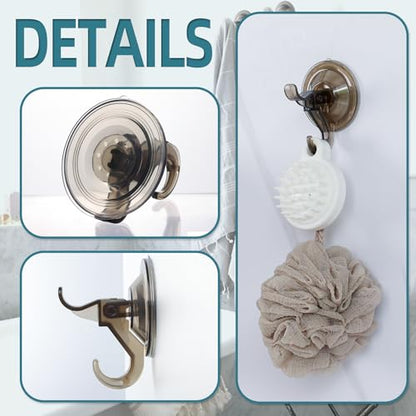 Antimbee 3 Pack Suction Cup Hooks, Clear Suction Hanger, Removable Small Hooks for Shower, Bathroom, Glass, Door, Windows, Kitchen - Up to 11 lbs on Smooth Surface (Transparent Gray) - color: Transparent Gray