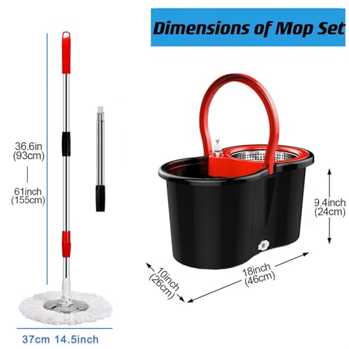 Mop and Bucket with Wringer Set 360° 3psc Microfiber Spin Mop with Bucket and Dual Mop Heads Self Wringing Spinning Mop for Office and Home Use (20QT)