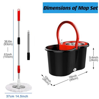 Mop and Bucket with Wringer Set 360° 3psc Microfiber Spin Mop with Bucket and Dual Mop Heads Self Wringing Spinning Mop for Office and Home Use (20QT)