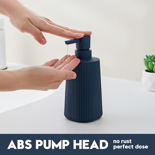 Small Soap Dispenser for Bathroom and Kitchen, Modern Farmhouse Striped Style Plastic Hand Soap Dish Soap Dispenser with Pump Matte Blue - color: Navy Blue