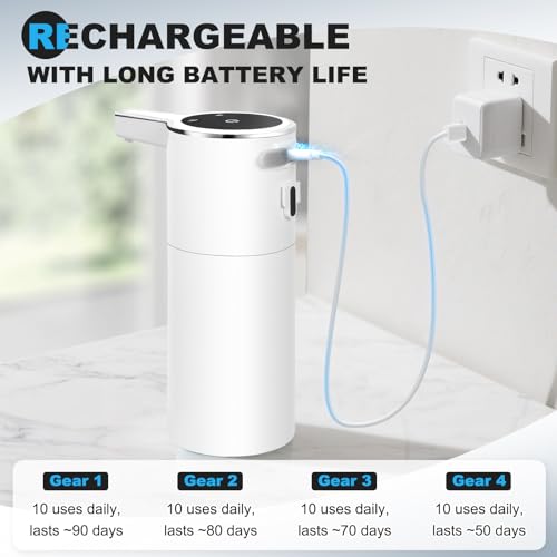 2 Pack Automatic Soap Dispenser: 13.52oz/400ml Wall Touchless Liquid - 4-Level Adjustable Modern Electric Hand Soap Dispenser - Kitchen Bathroom Kids Family White - color: 2 Pack White Liquid