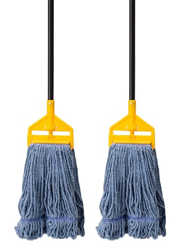 KeFanta 2 Pack Commercial Mop Heavy Duty Industrial Mops,60 inch Long Handle with Looped-End String Cotton Wet mop Head Replacement for House,Kitchen,Laminate,Tile,Vinyl,Hardwood Floor Cleaning(Blue) - size: 2 pack commercial mop-blue