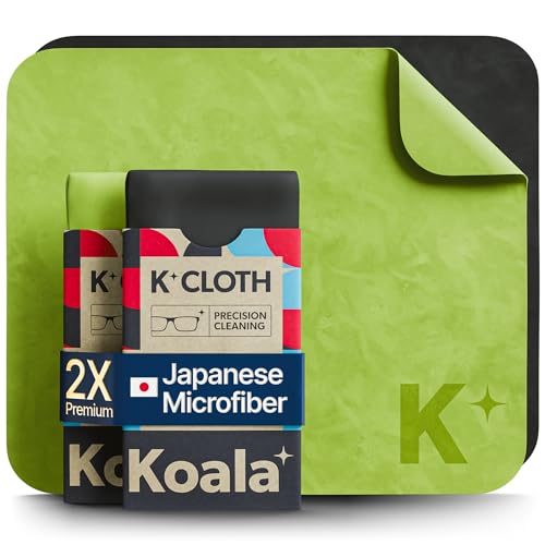 Koala Lens Cleaning Cloth | Japanese Microfiber | Glasses Cleaning Cloths | Eyeglass Lens Cleaner | Eyeglasses, Camera, VR/AR Headset, and Screen Cleaner | Black & Green (Pack of 2) - color: Black / Green, size: 2 Pack
