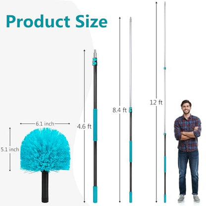Mavriz 5-12 FT Spider Web Brush with Pole, Cobweb Duster with Extension Pole for Outdoor & Indoor Cleaning, Telescopic Long Duster for High Ceilings 20 Ft Reach