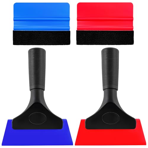 Yourkar 4 PCS Window Tint Kit Tools, Professional Vinyl Wrap Kit with Plastic Squeegee & Felt Squeegee, Universal Privacy Film Installation Tint Tools for Vehicle Glass Home (Blue+Red) - color: Blue+red