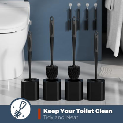 Holaloha Toilet Brush, 4 Pack Toilet Brush and Holder Set Bathroom Accessories, Toilet Bowl Brush and Holder with 4 Crevice Brush for Bathroom, Toilet Scrubber Brush, Black - color: Black