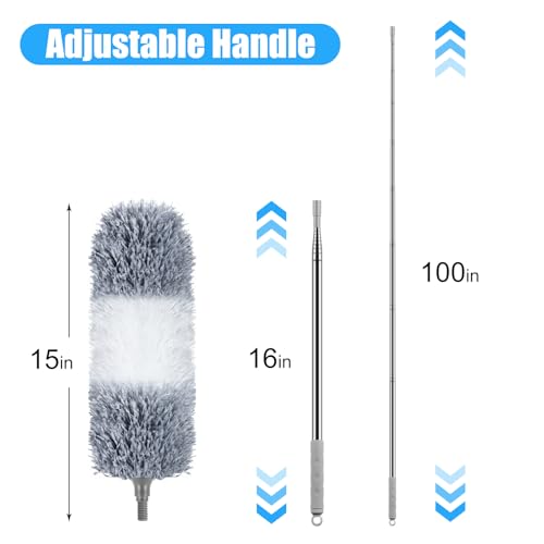 Microfiber Feather Duster, 110 Inch Extendable Telescoping Pole Duster with Bendable Washable Head, Long Handle Cleaning Duster for Ceiling Fan, High Ceiling, Blinds, Furniture and Cars(Gray) - color: Gray
