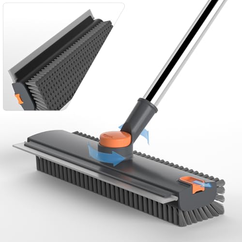 Scrub Brush with Long Handle, Floor Scrub Brush Squeegee Broom for Cleaning, 3 in 1 Shower Scrubber Floor Broom Squeegee for Concrete Tile Wall Deck Patio Grey - color: Gray