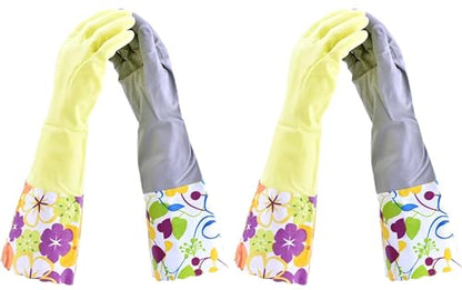 Household Gloves - Latex-Free, Waterproof, Long Cuff, Soft Lining Non-Slip, Adjustable Strap, Multi-Layer Protection, Flexible, Durable, Chemical-Resistant, Reusable for Cleaning (4 Pair) - color: Yellow/Grey, size: Large (Pack of 4)