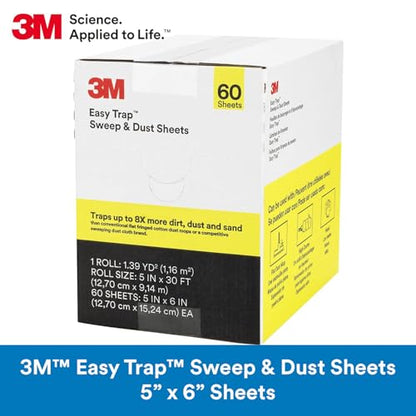 3M Easy Trap Sweep and Dust Sheets, 1 Roll of 60 5" x 6" Sheets, Disposable Easy Sweep Floor Duster, Picks Up 8x More Dirt, Dust, Sand, Hair, Works on Dry or Wet Surfaces, Hardwood Floors, 59032W - size: 1 Roll of 60 5" x 6" Sheets