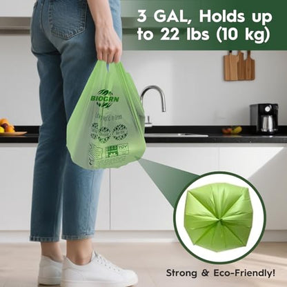 2.6-3 Gallon Compostable Trash Bags with Handles 80 Count 0.67 Mil 11.36 L Small Kitchen Wet Food Scrap Waste Compost Bag for Countertop Bin ASTM D6400 US BPI and OK Compost Home Certified - color: 3 Gal, Handles Bags, 80 Count