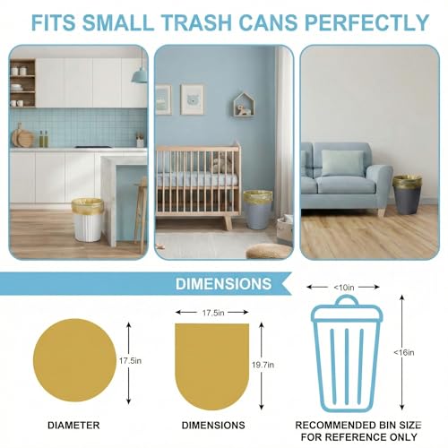 Small Trash Bags 2.6 Gallon, Fits 3 Gallon Cans - Gold Garbage Bags for Bathroom, Office, Bedroom - Strong Waste Basket Liners & Mini Bin Bags (100 Count, 5 Rolls) - color: Golden