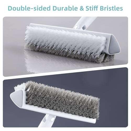 MOPALL Floor Scrub Brush with Long Handle 55", Dual-Sided Stiff Bristle Grout Brush with 180° Rotatable V-Shape Head, Heavy Duty Shower Cleaning for Bathroom Tile, Patio, Deck, Garage, Pool & Corner