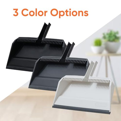 Superio Wide Plastic Dustpan with Comb - 16" Wide, Rubber Lip, Broom Handle Clip, Grey - color: Gray, size: 1 Pack