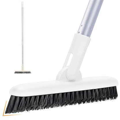 Grout Brush Floor Scrub Brush with Long Handle V Shape 51" Floors Scrubber with Stiff Bristle for Cleaning Bathroom Shower Tile, Patio, Garage, Kitchen, Wall and Deck (Off White)