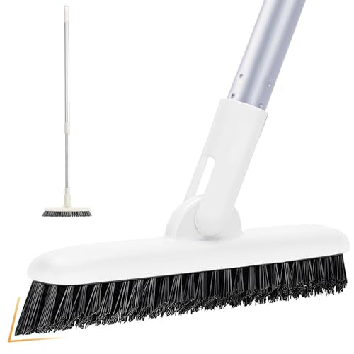 Grout Brush Floor Scrub Brush with Long Handle V Shape 51" Floors Scrubber with Stiff Bristle for Cleaning Bathroom Shower Tile, Patio, Garage, Kitchen, Wall and Deck (Off White)