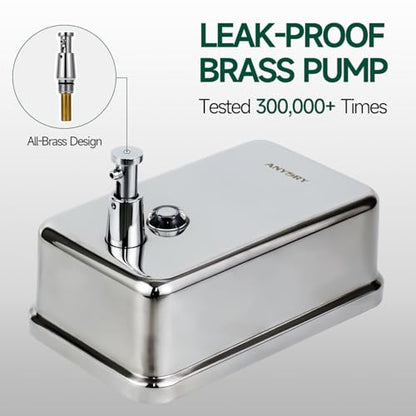 anydry Commercial Manual Soap Dispenser, Durable Polished Stainless Steel Finish, 37oz (1100ml) Liquid, Wall-Mounted for Bathroom & Kitchen - color: Polished