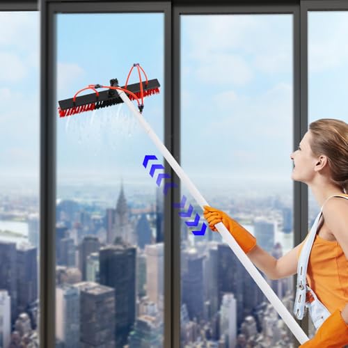 30ft Water Fed Pole Kit Solar Panel Cleaning Brush, Adjustable Window Cleaning Poles with 22in Water Fed Cleaning Brush, Solar Panel Cleaning Pole Outdoor Window Washing Equipment (30Ft, 22in Brush) - size: 30Ft, 22in Brush