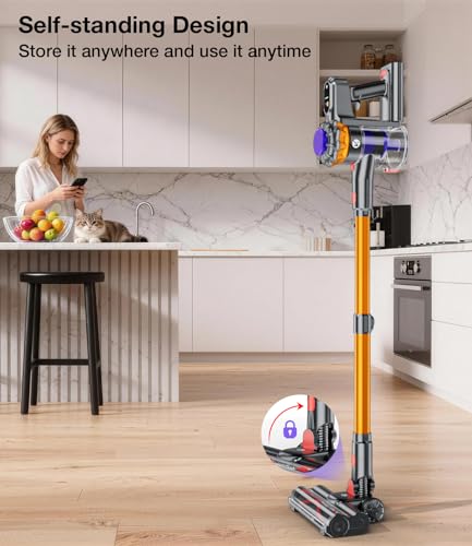 Cordless Vacuum Cleaner, 550W 45KPA 65Mins Vacuum Cleaners for Home, Stick Vacuum with Self-Standing, LED Display & Anti-Tangle Wireless Vacumm, Lightweight Vacuum for Pet Hair Carpet Floor