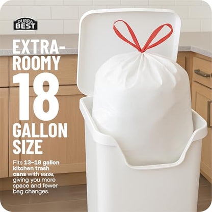 Heavy-Duty Trash Bags – 120 count, 18 Gallon White, Ultra Thick Drawstring Garbage Bags – Leak-Resistant for Home & Commercial Use, Big Trash Bags, Made in USA - color: White