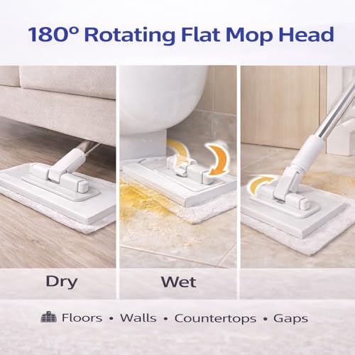 Quick Clip Mini Mop, One-Press Holder Mini Mops, 40In Long Handle Mopping Sweeper Stick, Retractable Handle Gap Cleaner for Kitchen Bathroom (1*Mop+5*Cleaning Cloth) - color: 1*mop+5*cleaning Cloth