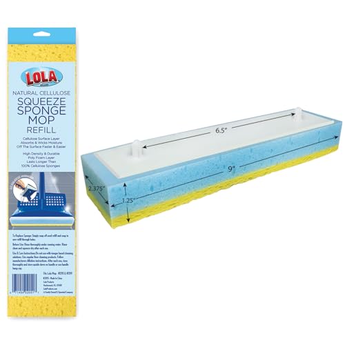 LOLA Squeeze Sponge Mop Refill - w/Foam & a Natural Cellulose Layer, Absorbs and Wicks Moisture, only Fits LOLA Brand Sponge Mop, 9” Head - size: 1 Count