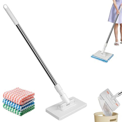 Snap Grip Mini Mop, Zero Touch MiniMop, Disposable Clip Mopstick Reusable Cloths,Desechable Mini Wash-Free Flat Mops for Gaps Corners Multi-Surface, Dry and Wet Use (1*Mop & 3*Cloth)
