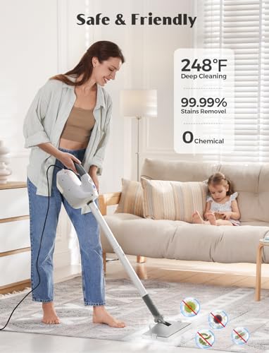10-in-1 Steam Mop with Detachable Handheld Steamer, Multi & Up Steam Cleaner for Home with 350ml Tank, 10s Heat-Up, 2-Level Control, Lightweight and Multi-Surface Steamer for Floors, Carpets, Tiles