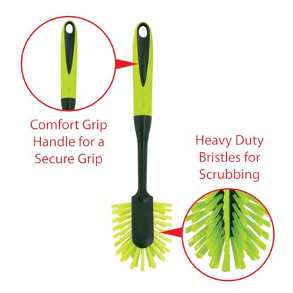 Pine-Sol Long Handle Dish Brush – Heavy Duty Bristle Kitchen Scrubber, Safe with Non-Stick Cookware - size: Oblong