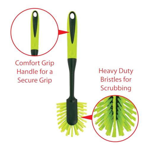 Pine-Sol Long Handle Dish Brush – Heavy Duty Bristle Kitchen Scrubber, Safe with Non-Stick Cookware (Pack of 12) - size: Oblong (Pack of 12)