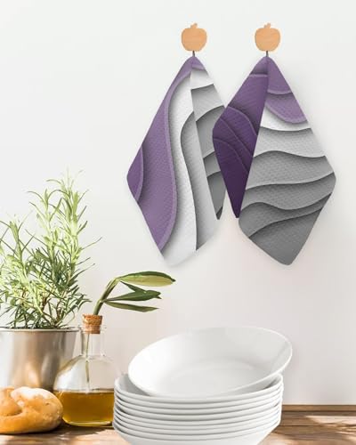 Ombre Purple Dish Towels Set,Waffle Weave Kitchen Towels 2 Pieces,Microfiber Hair Face Bath Tea Towel Absorbent Quick Drying Cleaning Dish Cloths,Abstract Geometric Grey Modern White 12"x12" - color: Purple, size: 2PCS,12"x12"