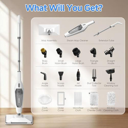 SENMO 14-in-1 Steam Mop for Floor Cleaning, Detachable Handheld Steam Cleaner, 1300W 228°F Floor Steamer with 14 Attachments for Hardwood Floors, Tile, Grout, Carpet, Sofa, Wall and Window