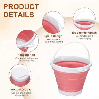uxcell Collapsible Bucket, 1.3 Gallon (5L) Small Foldable Bucket, Portable Water Pail Round Tub Cleaning Tools with Handle for RV Camping Household Garden Fishing Car Wash, Pink - color: Pink
