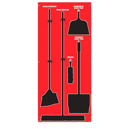 Clean & Sweep 5S Shadow Board/Wall Mount Broom Holder, 68" x 30" Board, 5S Cleaning Station - Board Only, Tools Sold Separately, Made in The USA by AccuformNMC, Red/Black, PSB114RDBK - color: Red/Black