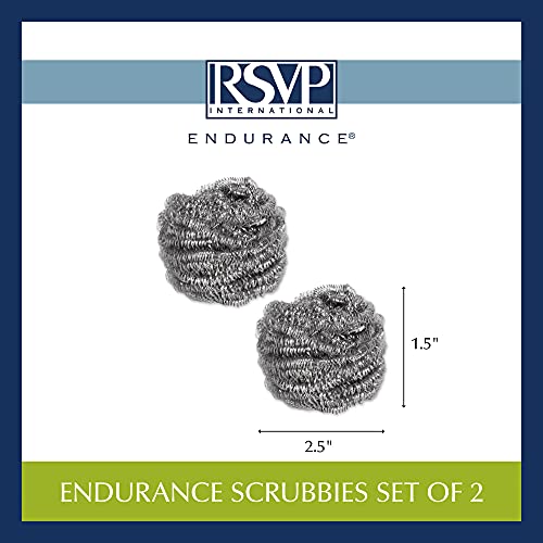 RSVP International Endurance Cleaning Collection Stainless Steel Scrubbies, Heat-Treated, Pressed & Curled, Long Lasting, Non-Rusting, Scrubber, 2 Piece