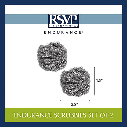 RSVP International Endurance Cleaning Collection Stainless Steel Scrubbies, Heat-Treated, Pressed & Curled, Long Lasting, Non-Rusting, Scrubber, 2 Piece