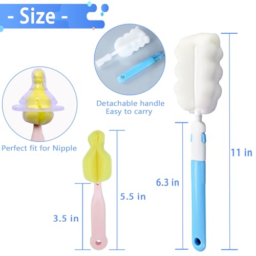 INVODA Cleaning Brush Set, 8PCS Portable Bottle & Nipple Brushes Sponge Material, Soft & Fluffy Texture, Comfortable Grip, Hanging Holes, BPA Free, Ideal for Baby Bottles & Cups - color: Brush+4 Nipple Brush
