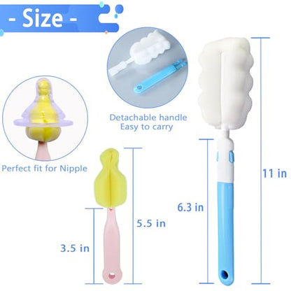 INVODA Cleaning Brush Set, 8PCS Portable Bottle & Nipple Brushes Sponge Material, Soft & Fluffy Texture, Comfortable Grip, Hanging Holes, BPA Free, Ideal for Baby Bottles & Cups - color: Brush+4 Nipple Brush