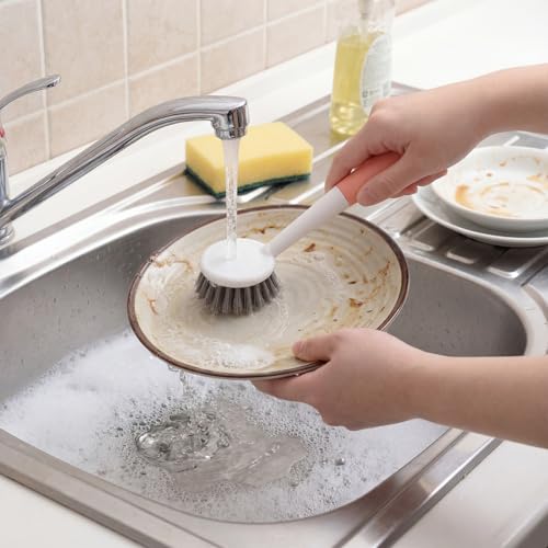 Patelai 12 Pack Kitchen Scrub Dish Brush with Long Handle Dish Scrubber with Stiff Bristles Scrub Brushes for Kitchen Dishes Washing Tools, Pots, Pans and Sink Cleaning (Orange) - color: Orange